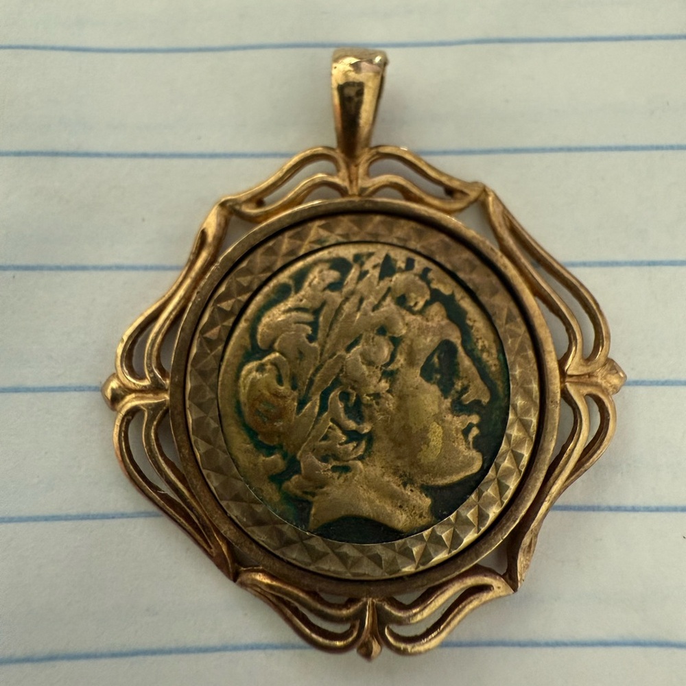 Ancient Greek GOLD Coin Pendant in Solid Gold Mount – Alexander the Great